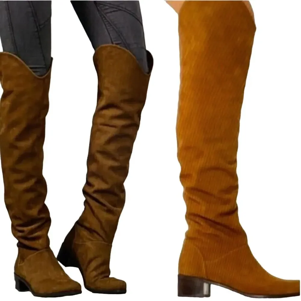 Stuart Weitzman Over the Knee Boot Size 6.5M SUEDE LEATHER Rust Brown Equestrian